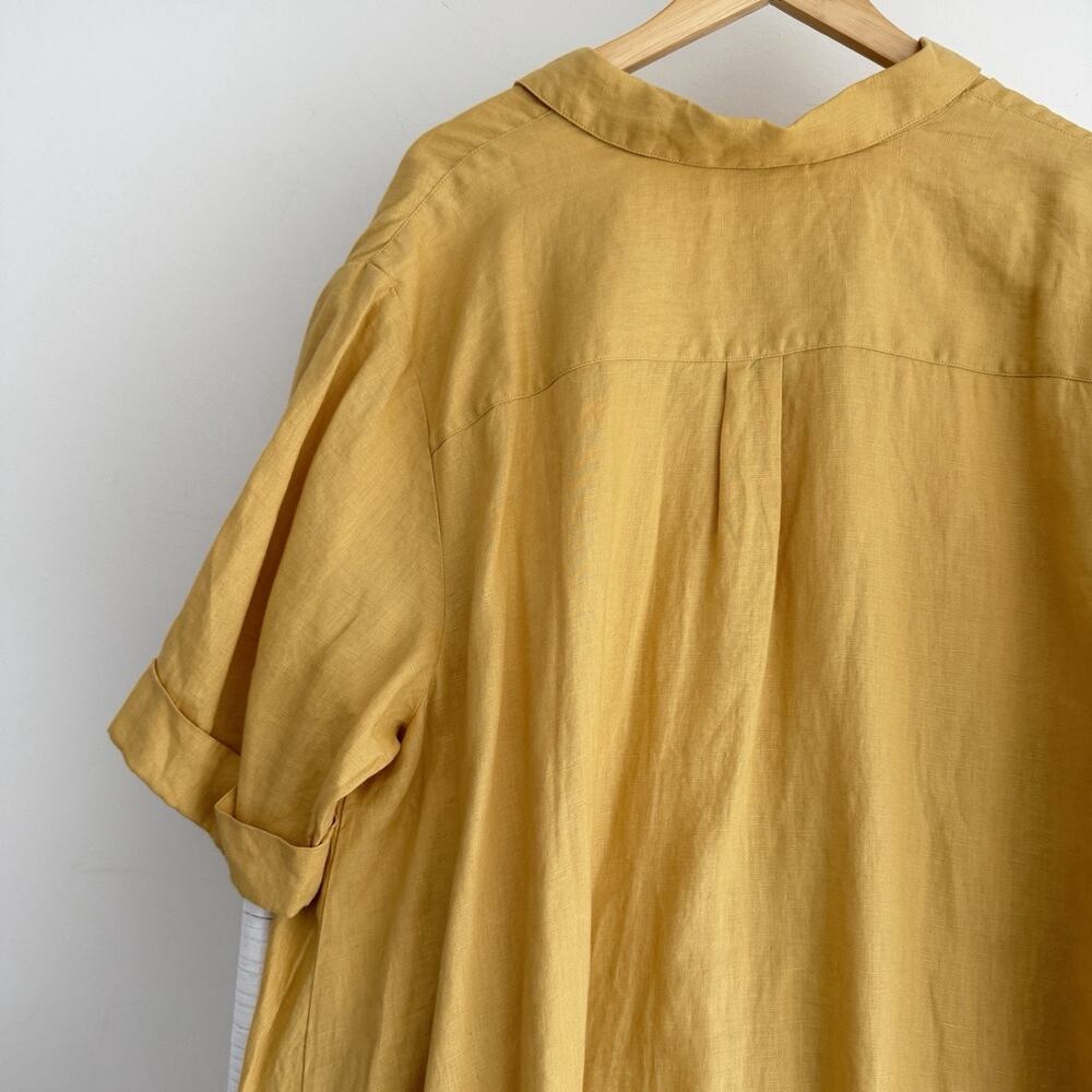 J Jill Love Linen Dress 3X Yellow Pocket Front Coastal Cottage Lagenlook Beach - Picture 5 of 6